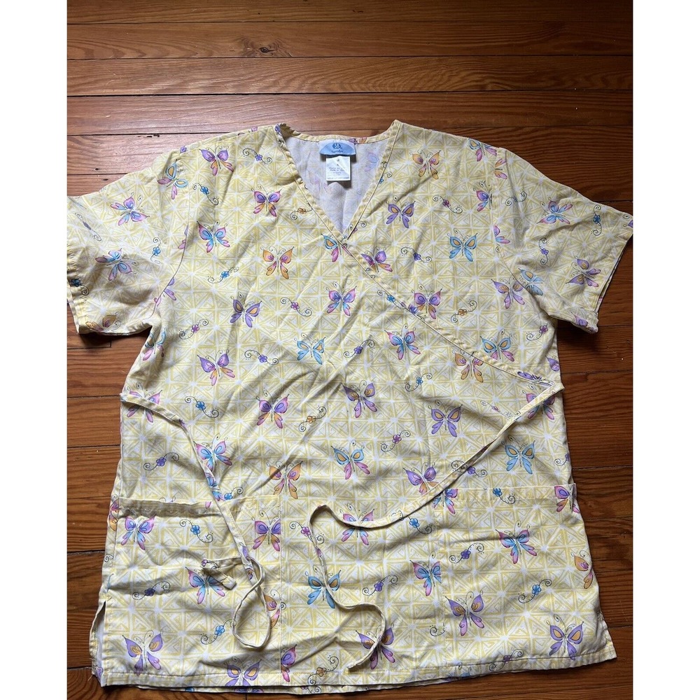 SB Scrub Top Size M Yellow Butterflies